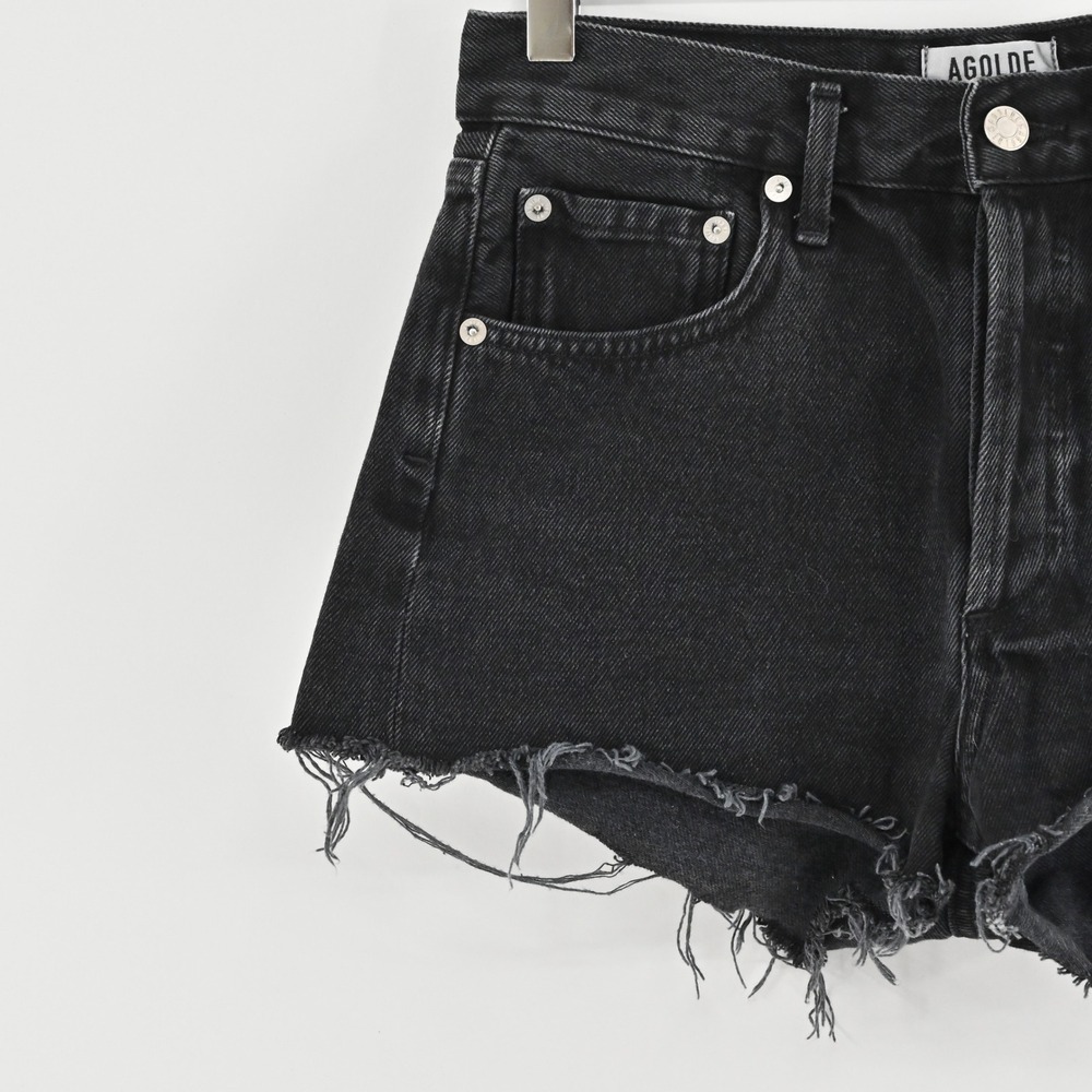 Agolde Parker Shorts Womens‎ Size 24 Black Distressed Button Fly Cutoff Denim - Picture 9 of 14